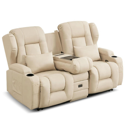 2er Relaxsessel mit Liegefunktion & Konsole – Beige