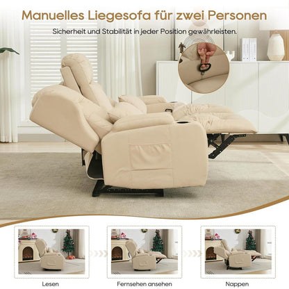 2er Relaxsessel mit Liegefunktion & Konsole – Beige