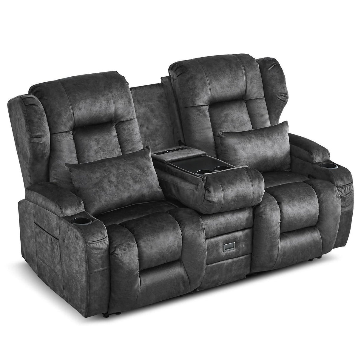 2er Relaxsessel mit Liegefunktion & Konsole – Grau