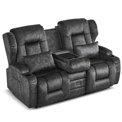 2er Relaxsessel mit Liegefunktion & Konsole – Grau