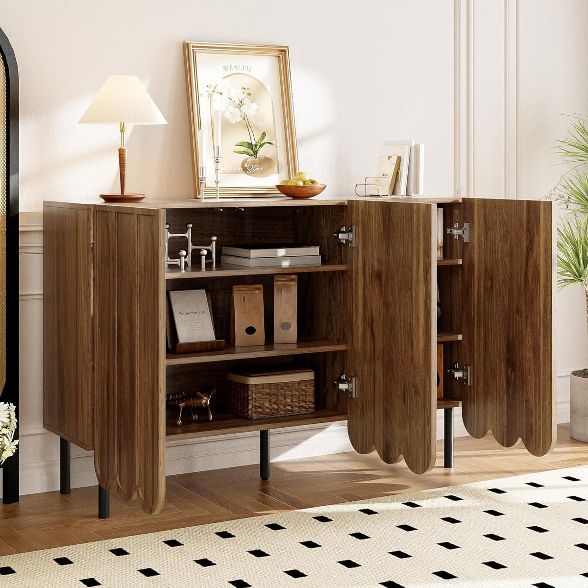 Schmaler Schrank mit Wellentüren & Rebound-Mechanismus (120x35x80)