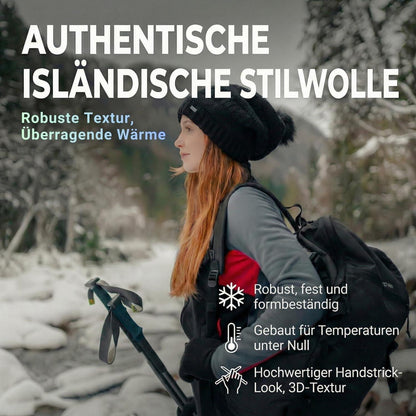 Damen Wintermütze aus 100% Wolle mit Kunstfell-Bommel und Satin-Futter