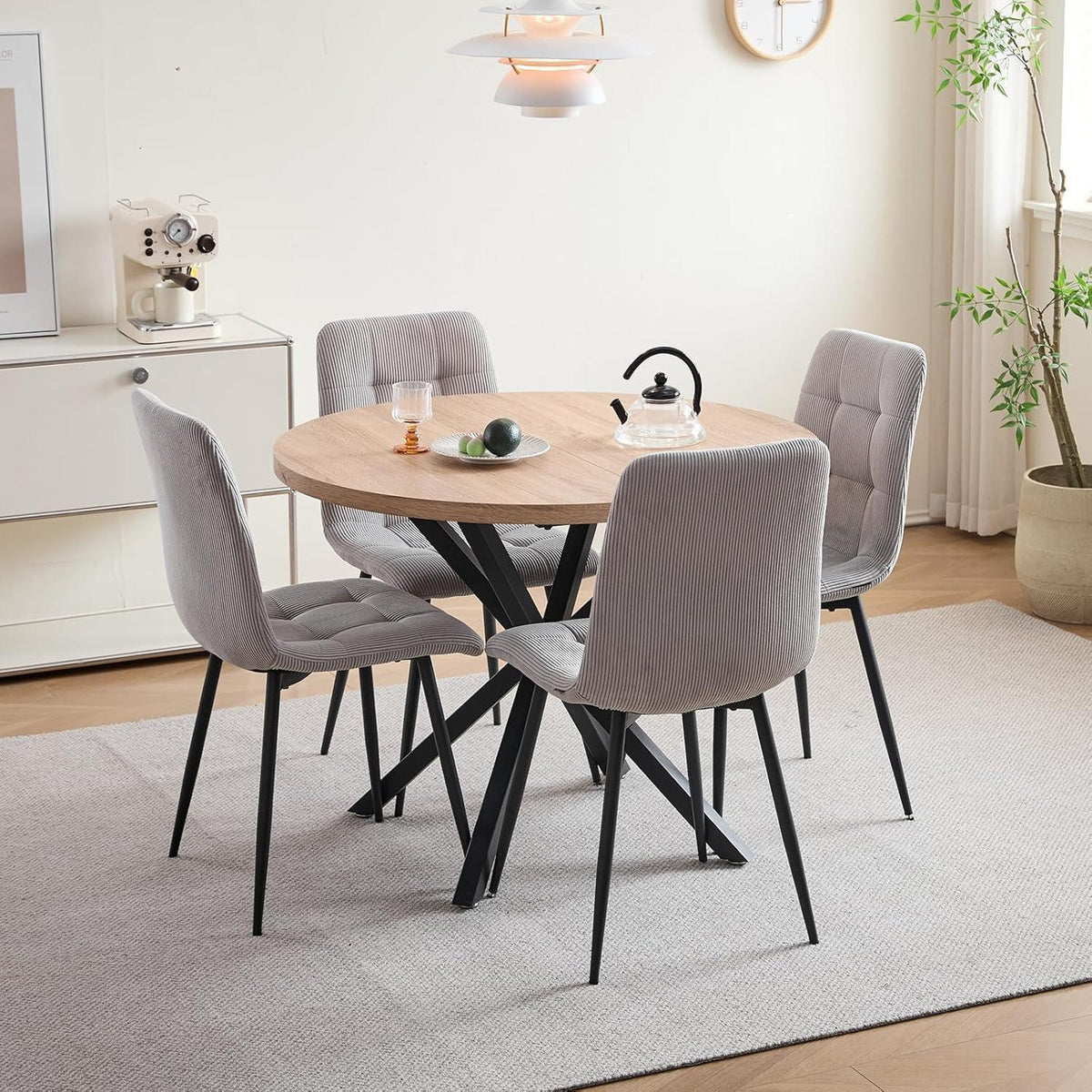 Moderner Esszimmerstuhl Set 4x Grau, Cord & Metall