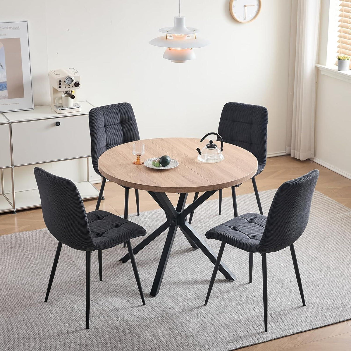 Moderner Esszimmerstuhl Set 4er-Pack, Cord-Polsterung Schwarz