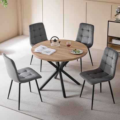 Moderner Esszimmerstuhl Set Grau – Bequemer Samtstuhl mit Metallbeinen
