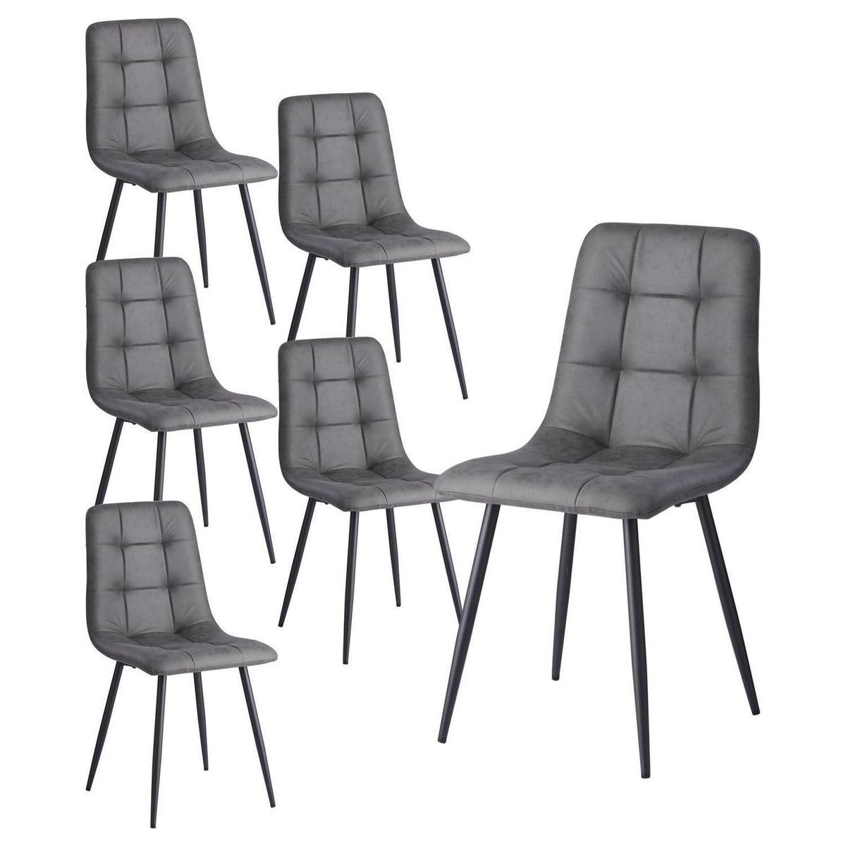 Graues Esszimmerstuhl-Set (6er) – Bequemer Stuhl in Lederoptik
