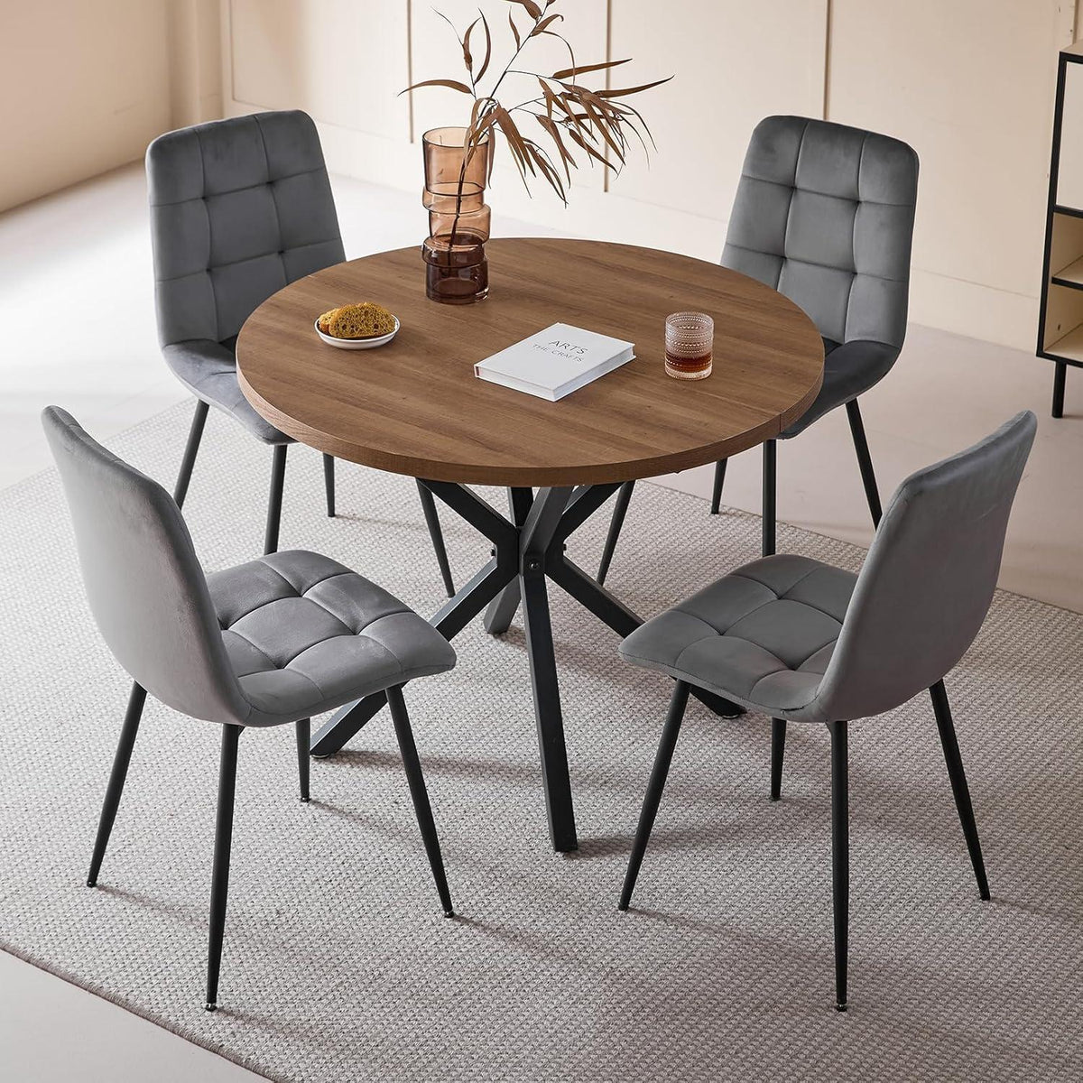 Moderner Esszimmerstuhl 2er-Set Grau, Samtbezug & Metallbeine