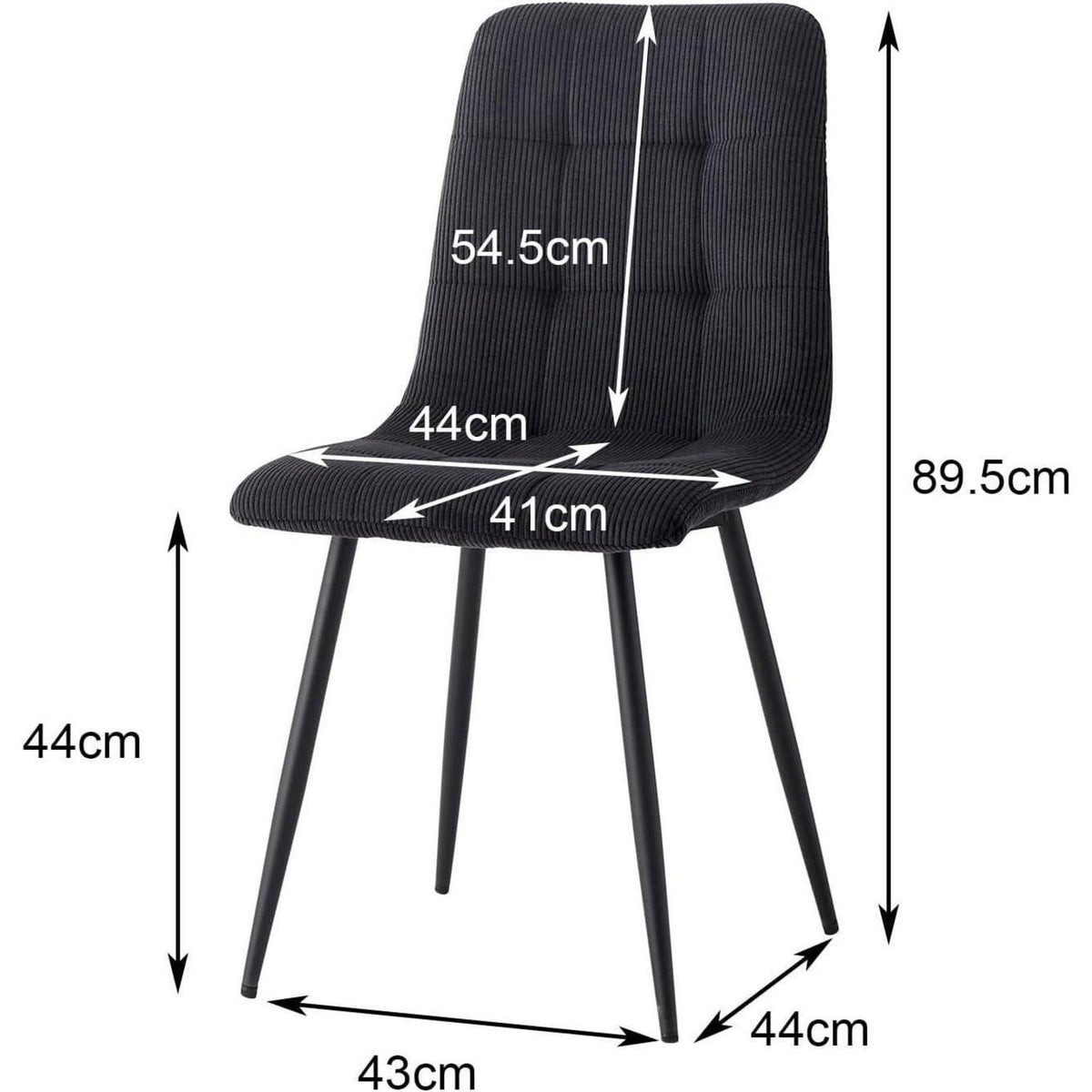 Moderner Esszimmerstuhl 6er-Set mit Cordpolsterung Schwarz