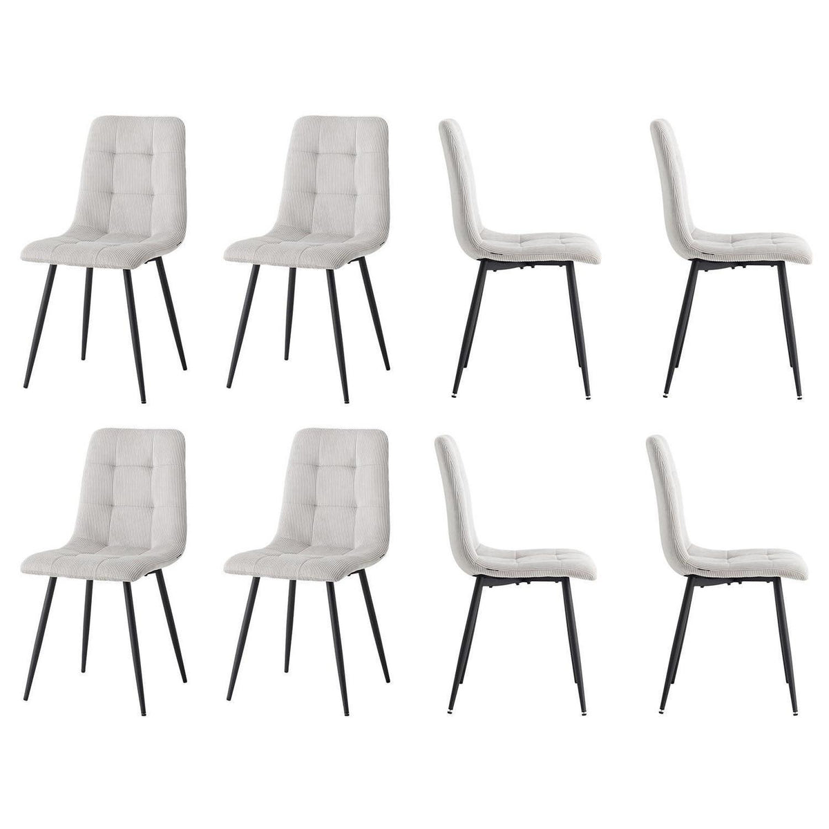 Moderner Esszimmerstuhl Set (8) – Grau Cord Polster