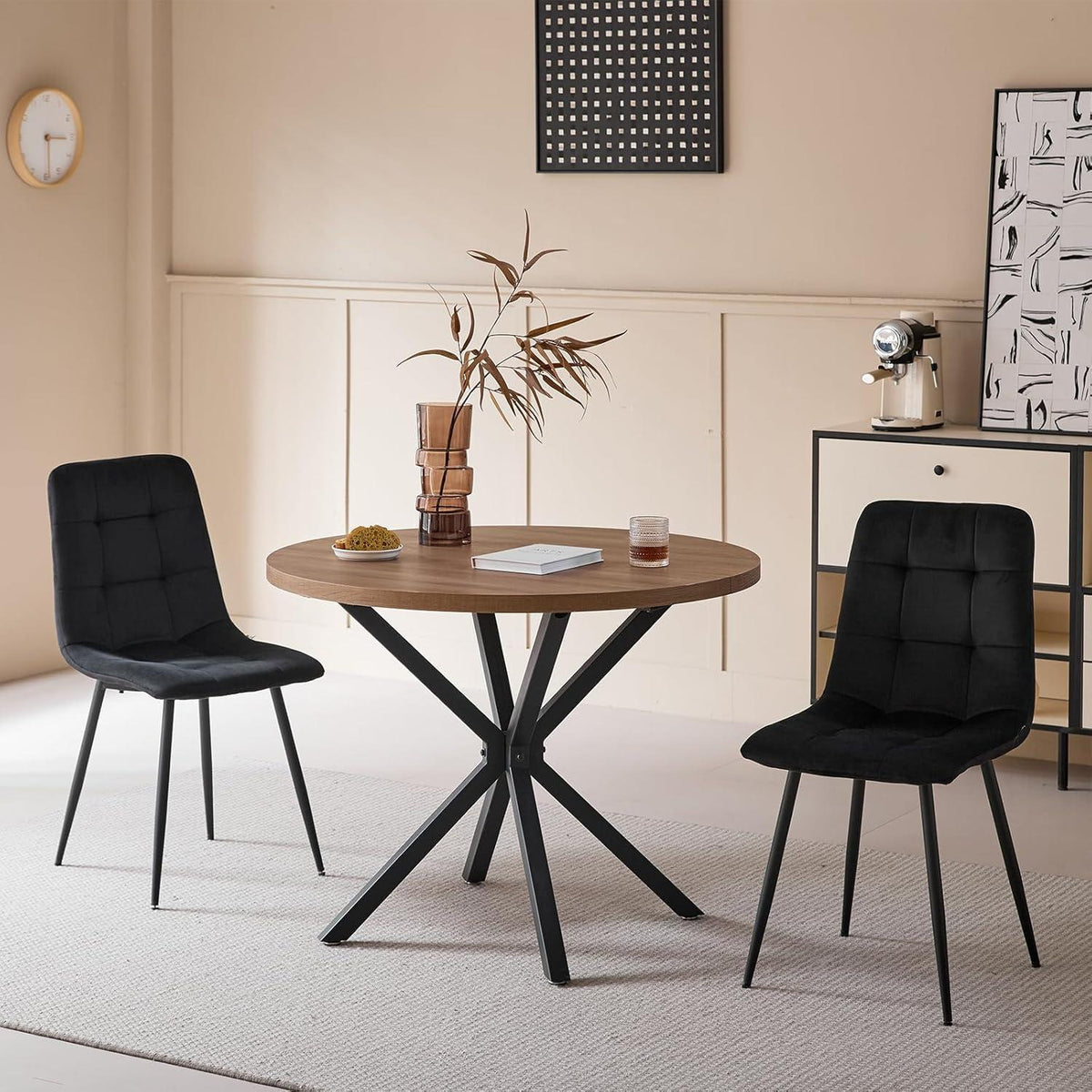 8 Esszimmerstühle mit Samtbezug & Metallbeinen Schwarz