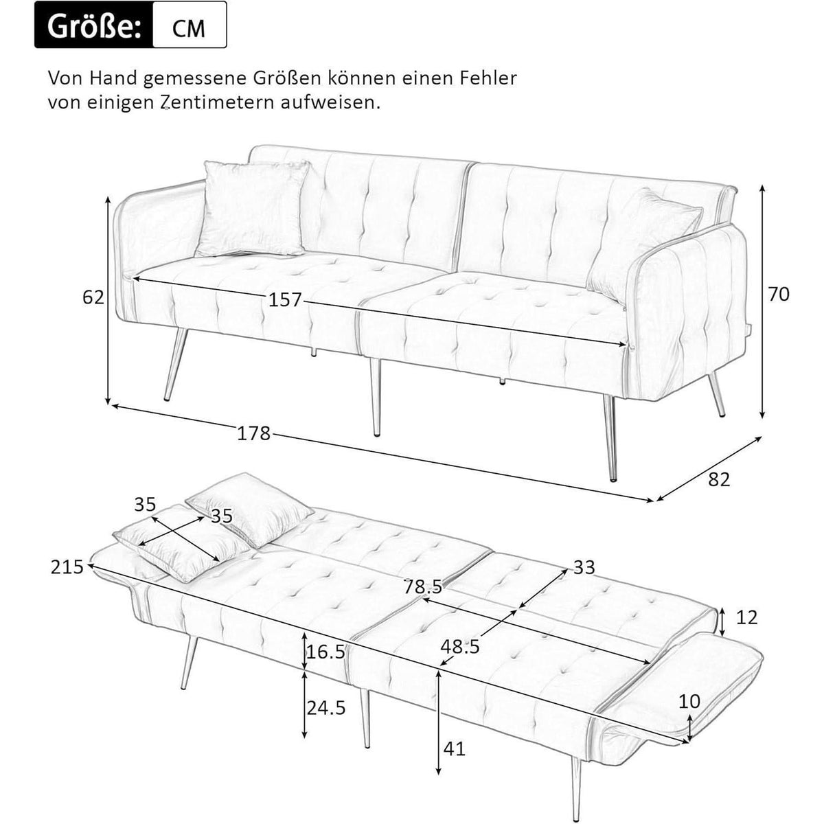 2-Sitzer Schlafsofa mit verstellbarer Rückenlehne (Gelb)