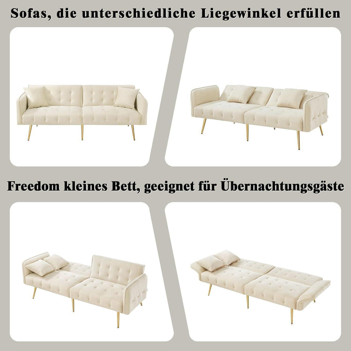 2-Sitzer Schlafsofa mit verstellbarer Rückenlehne (Beige)