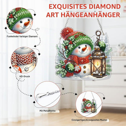 Diamant Painting Anhänger Schneemann mit Laterne – Weihnachtliches DIY Set