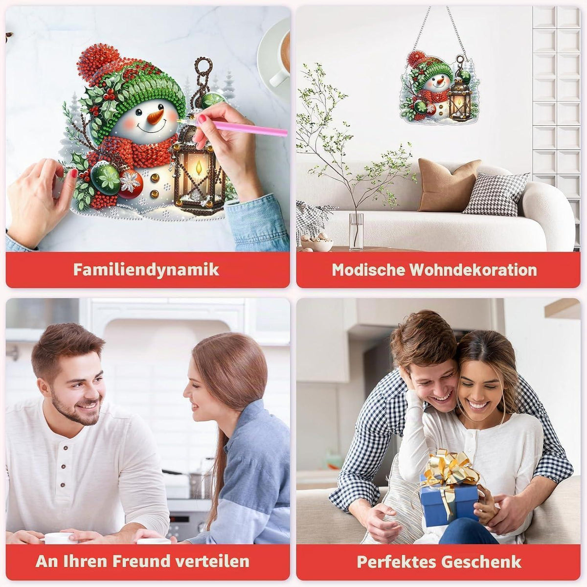 Diamant Painting Anhänger Schneemann mit Laterne – Weihnachtliches DIY Set