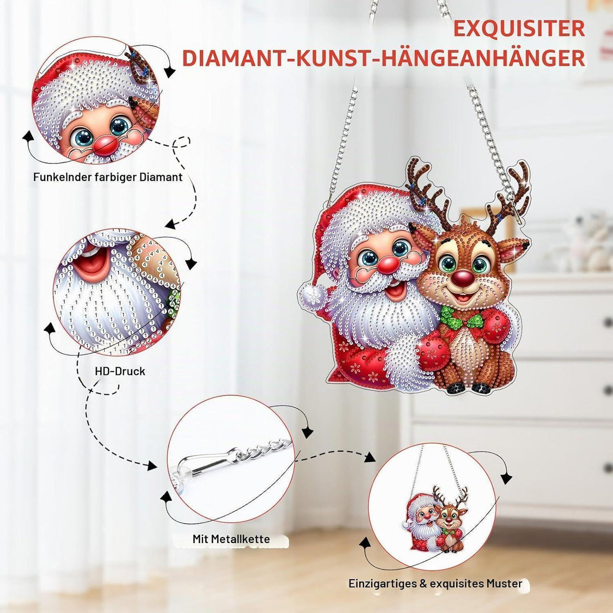 Diamant Painting Weihnachtsmann & Rentiere – Fensterdeko DIY Set
