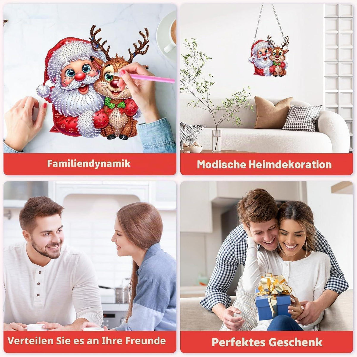 Diamant Painting Weihnachtsmann & Rentiere – Fensterdeko DIY Set