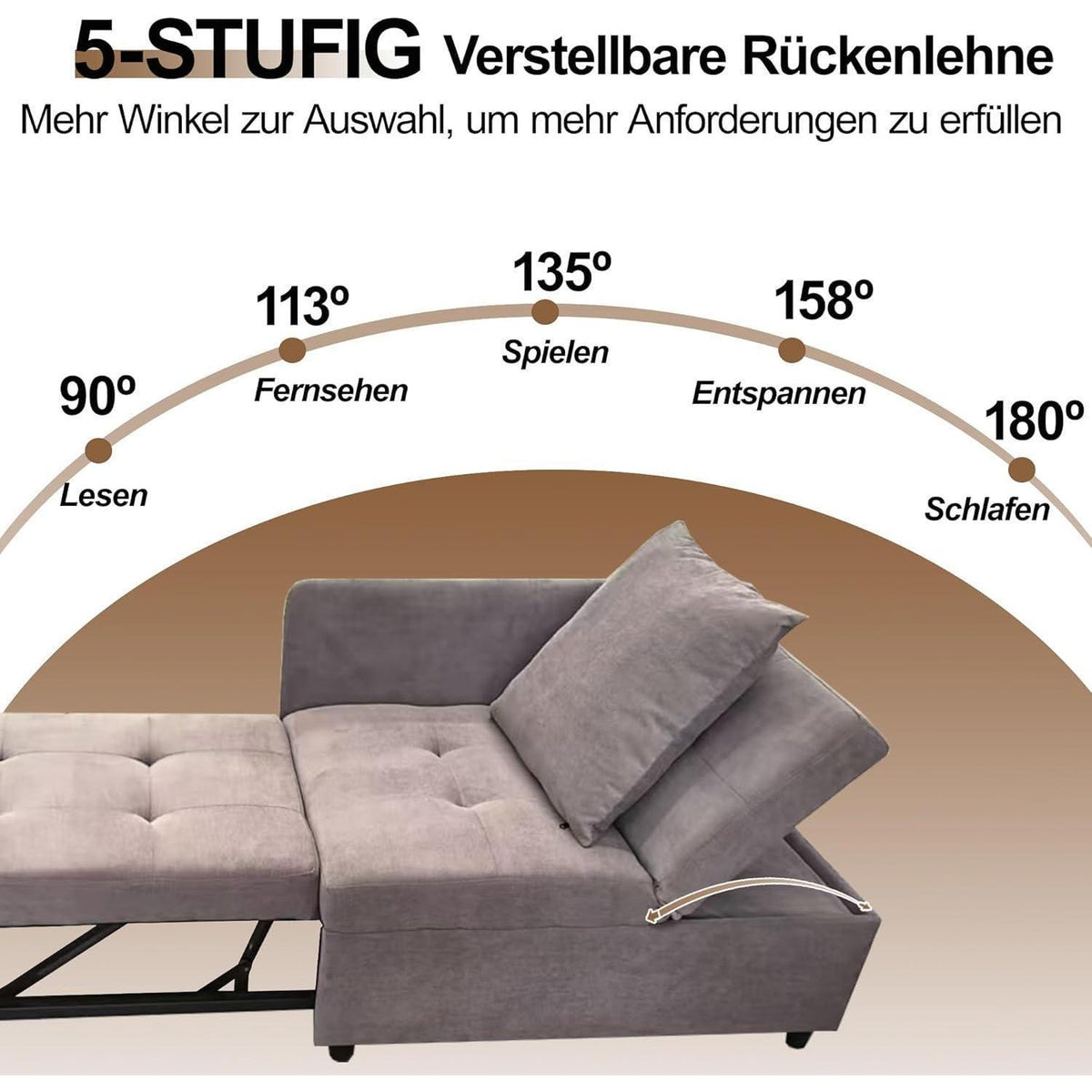 3-in-1 Schlafsofa mit Leinenstoff & verstellbarer Rückenlehne (Grau)