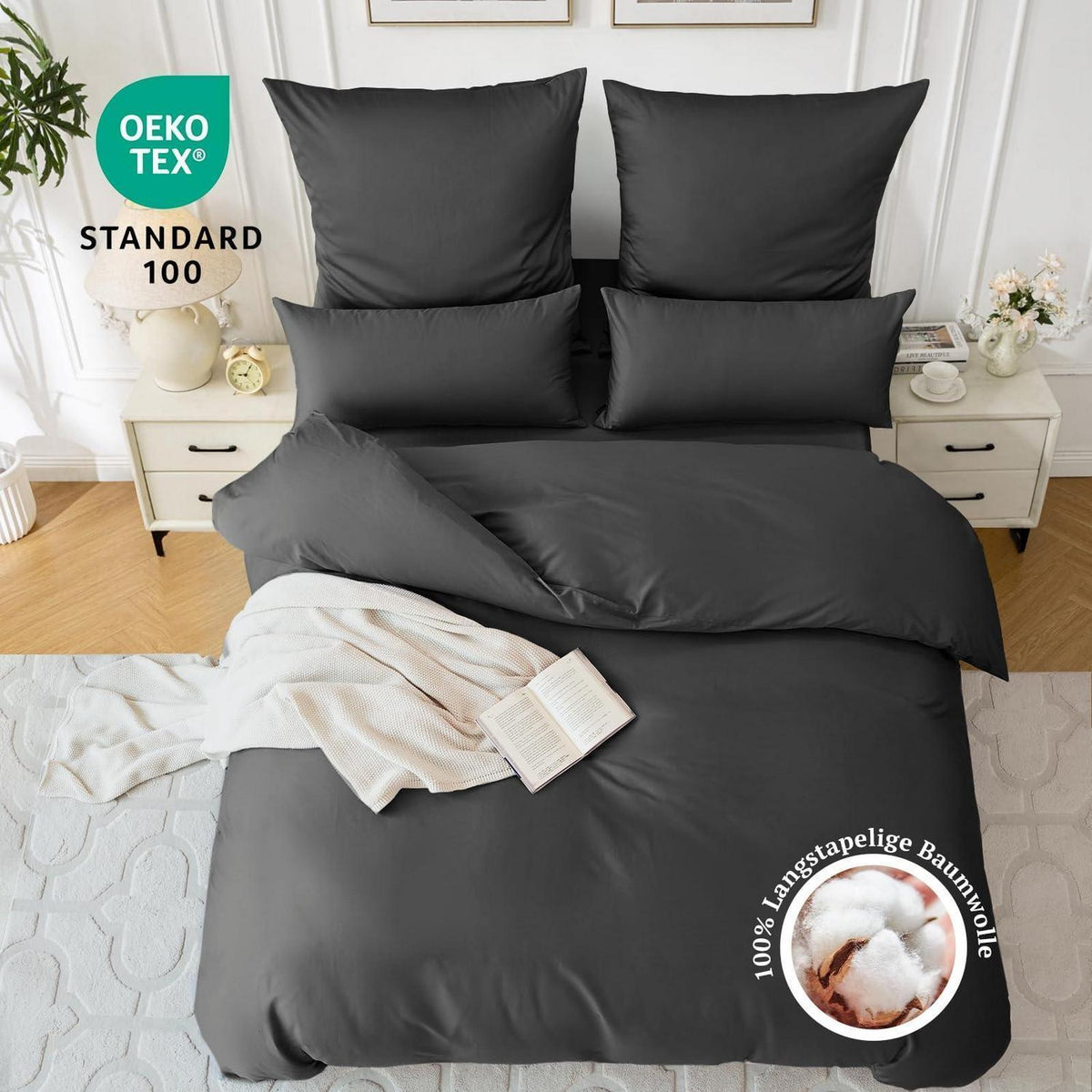 Satin Bettwäsche Set 135x200 - Kühlend & Weich, Anthrazit