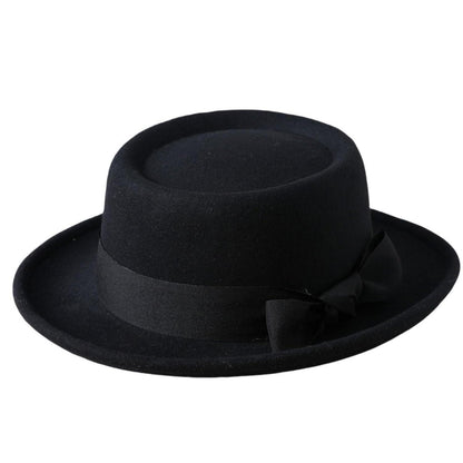 Filzhut Fedora Damen Herren Vintage mit Schleife Schwarz