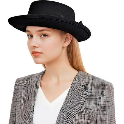 Filzhut Fedora Damen Herren Vintage mit Schleife Schwarz