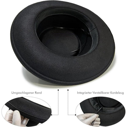 Filzhut Fedora Damen Herren Vintage mit Schleife Schwarz