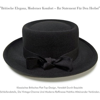 Filzhut Fedora Damen Herren Vintage mit Schleife Schwarz