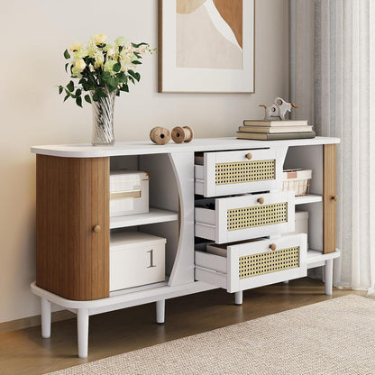Schmale Kommode mit Rattan Schubladen – Multifunktions Sideboard