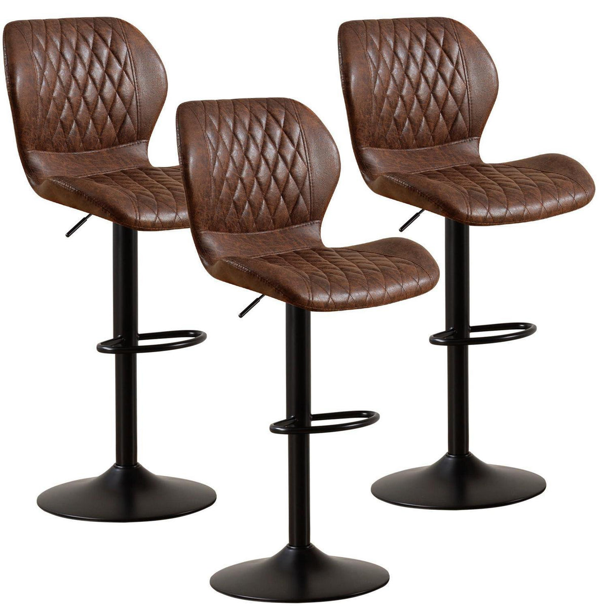 Barhocker mit Lehne, Höhenverstellbar, Braun, 3er Set