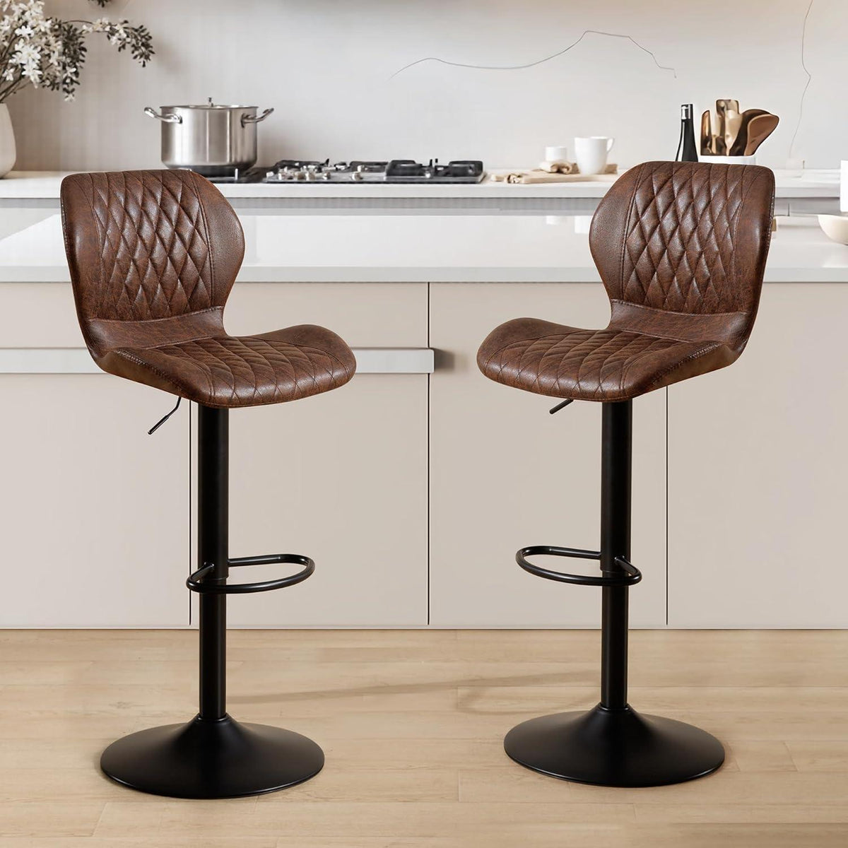 Barhocker mit Lehne, Höhenverstellbar, Braun, 3er Set