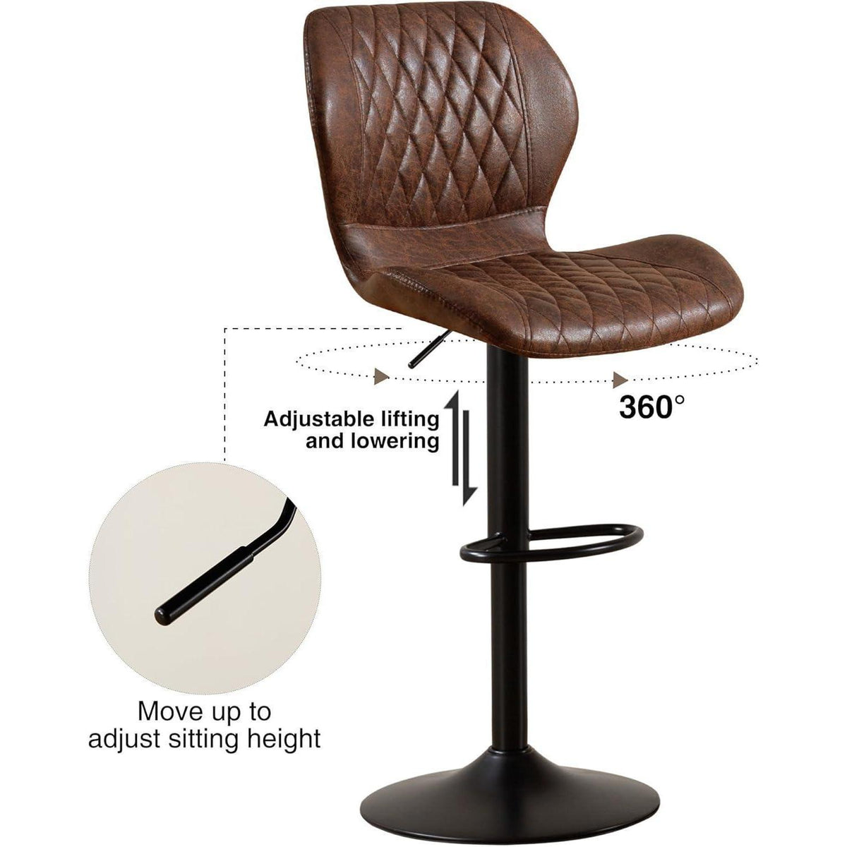 Barhocker mit Lehne, Höhenverstellbar, Braun, 3er Set