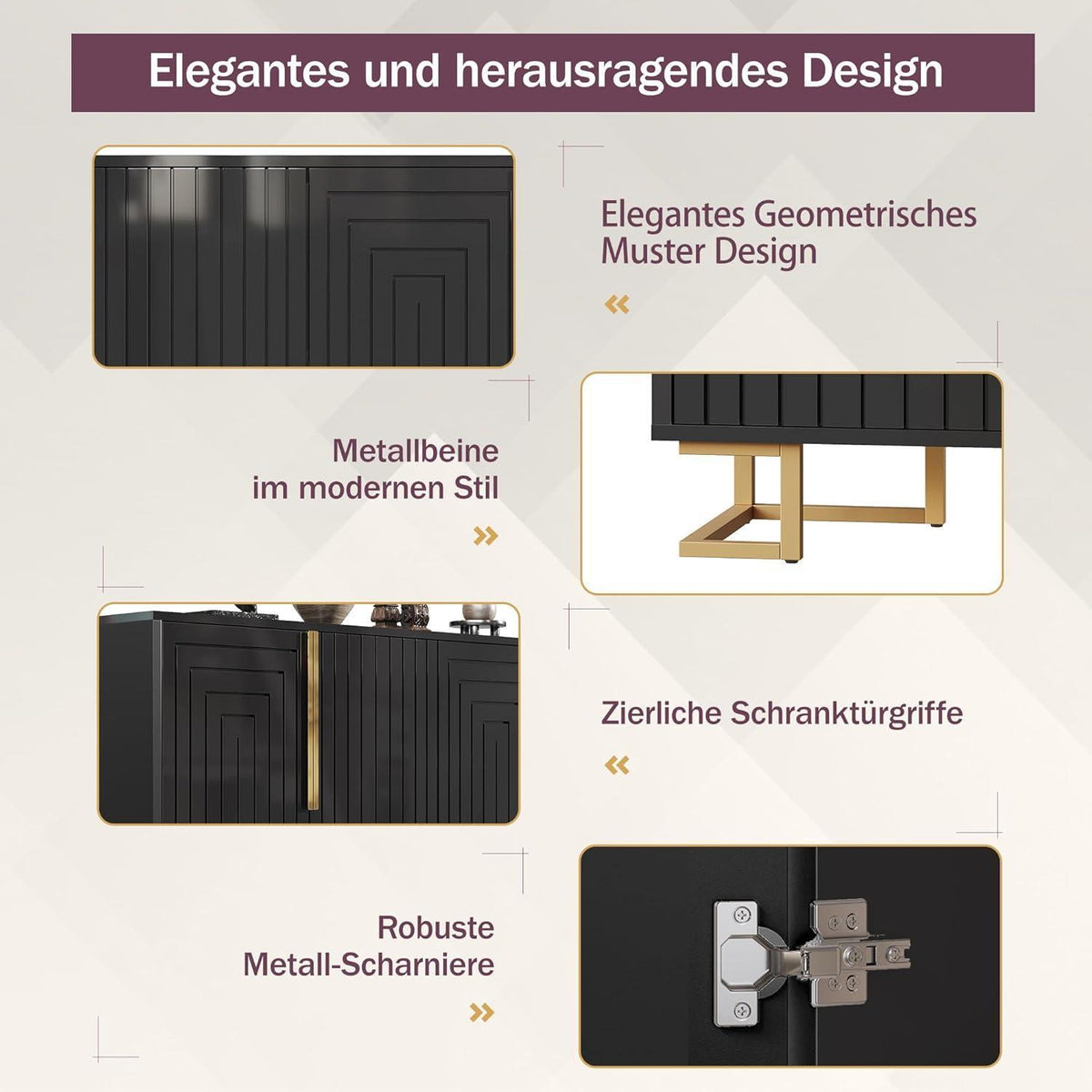 Geometrischer Schrank mit 2 Türen – Sideboard & Kommode Schwarz