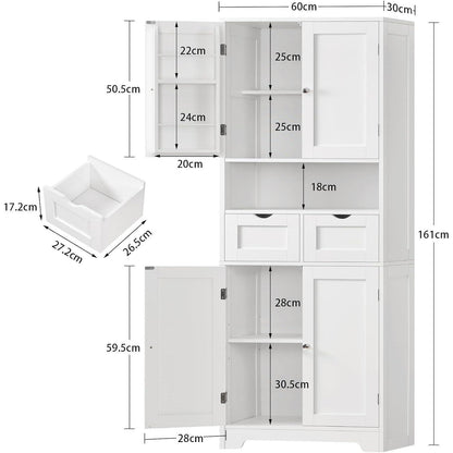 Hochschrank Küchenschrank 4-türig mit Schubladen & Regalböden Weiß