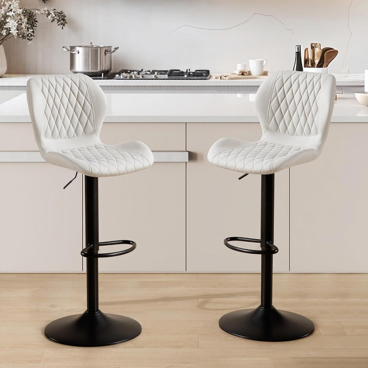 Barhocker mit Lehne, höhenverstellbar, beige, 4er Set