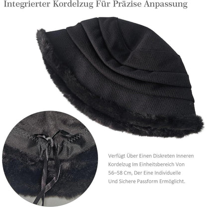 Warmer Damen Fischerhut Winter Vintage Glockenhut Schwarz