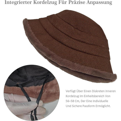 Warmer Damen Fischerhut Winter Vintage Faltbar Fleecegefüttert