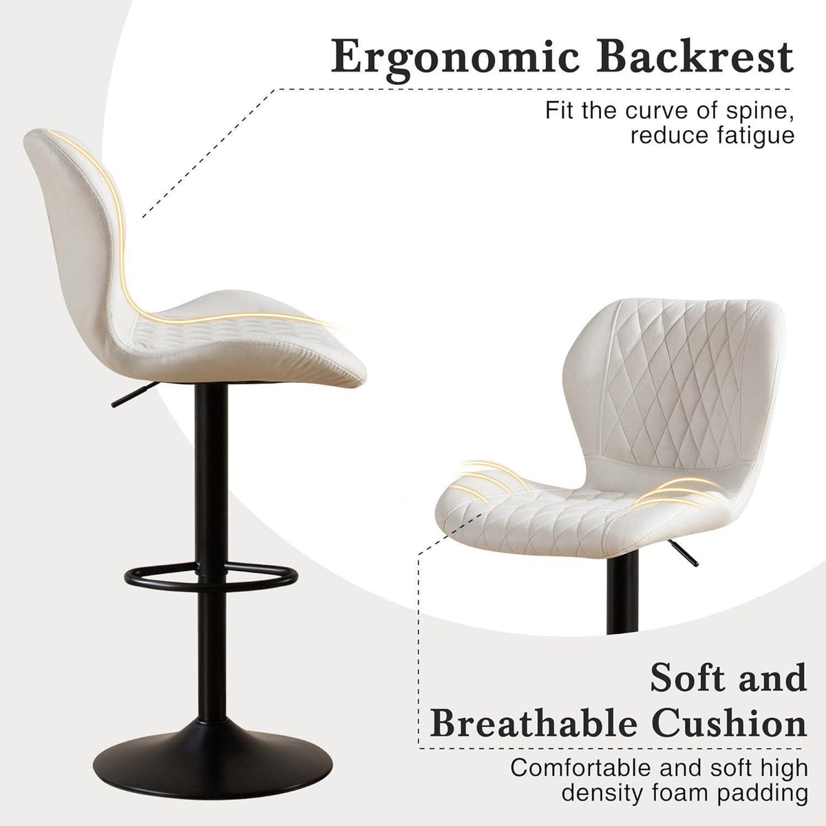Barhocker mit Lehne, höhenverstellbar, beige, 3er Set