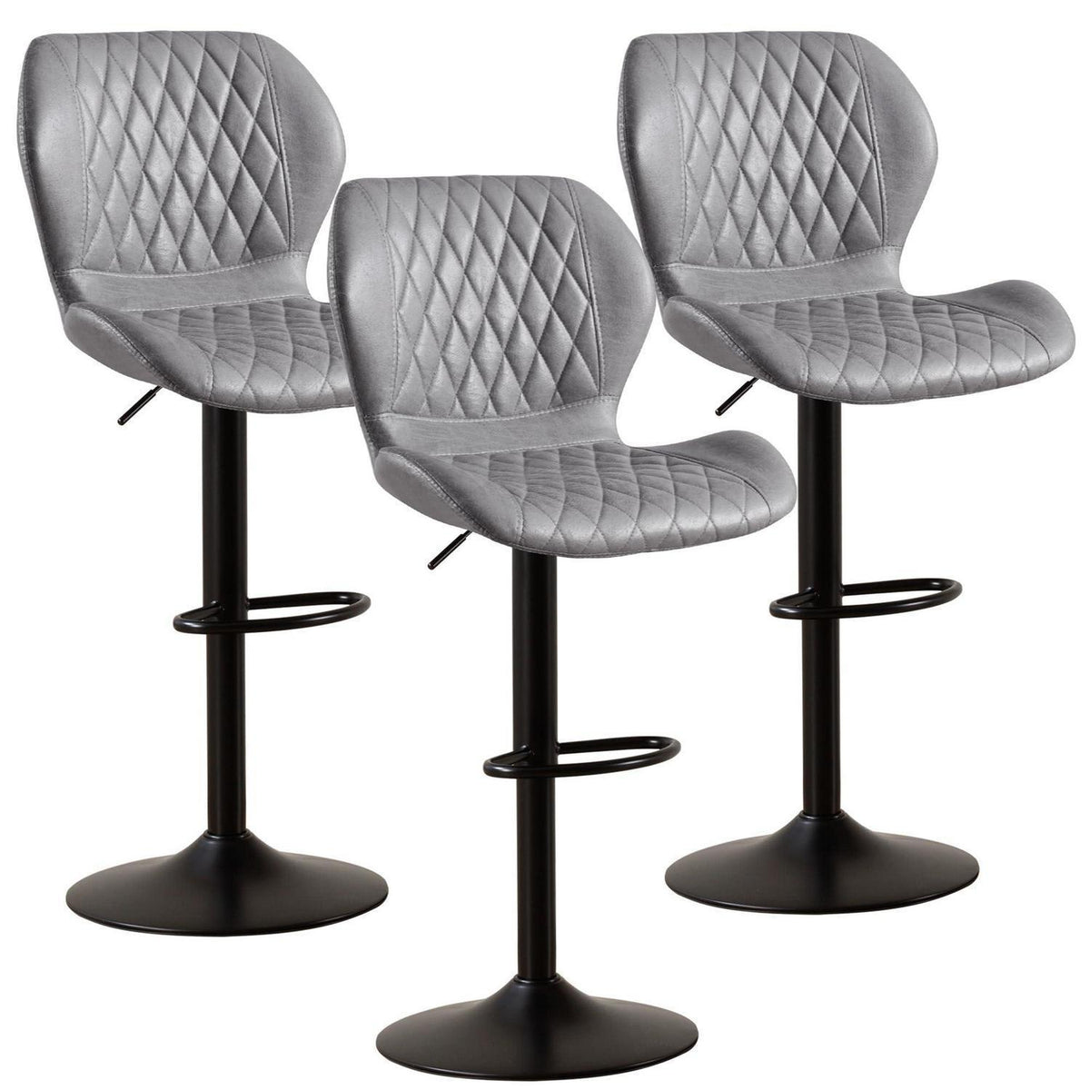 Barhocker mit Lehne, Höhenverstellbar, Grau, 3er Set