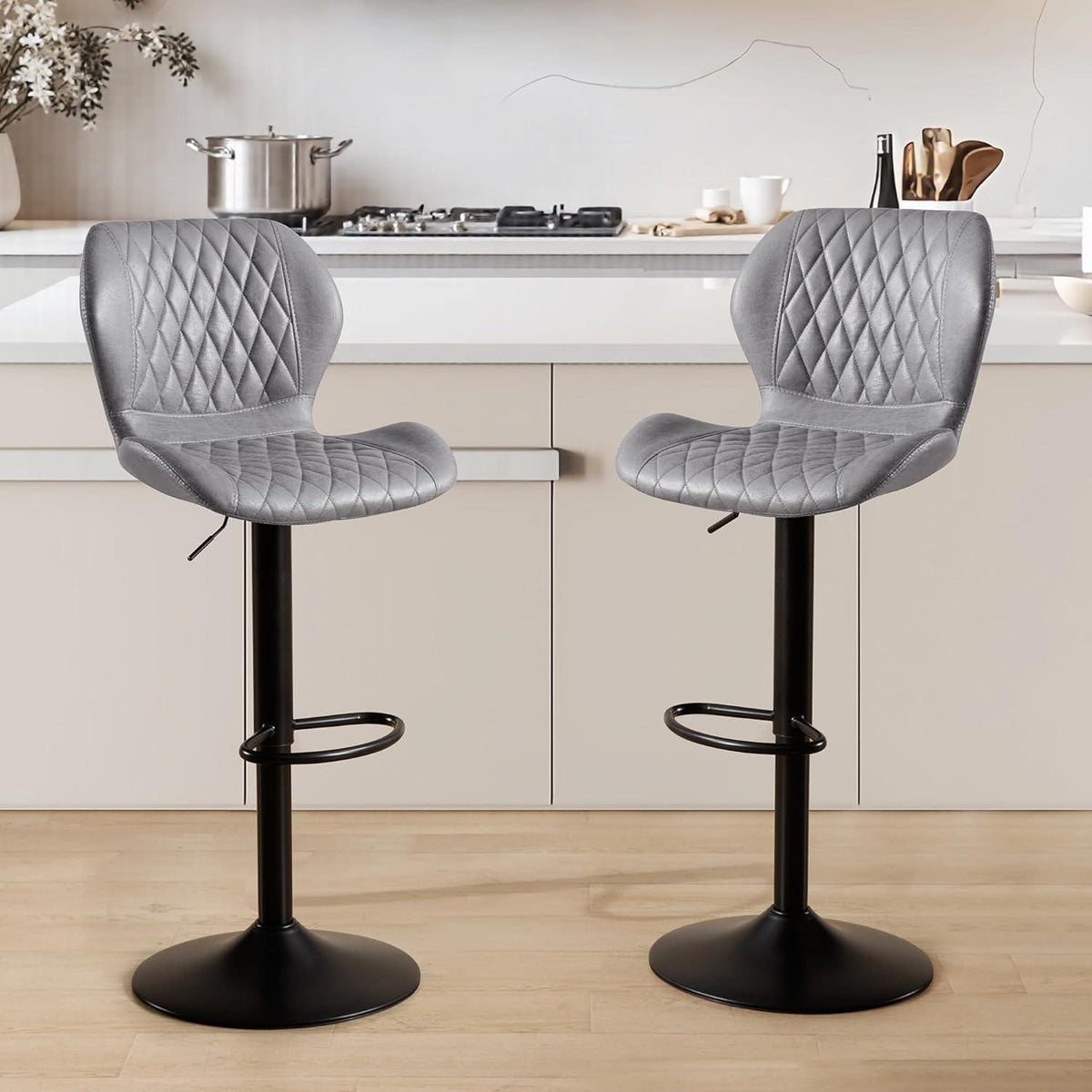 Barhocker mit Lehne, Höhenverstellbar, Grau, 3er Set