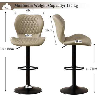 Barhocker mit Lehne, Höhenverstellbar, Khaki, 4er-Set