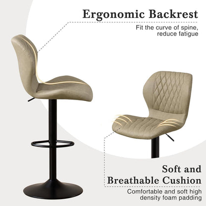 Barhocker mit Lehne, Höhenverstellbar, Khaki, 4er-Set