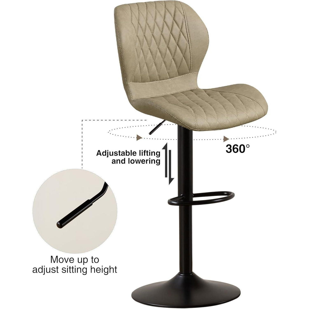 Barhocker mit Lehne, Höhenverstellbar, Khaki, 4er-Set