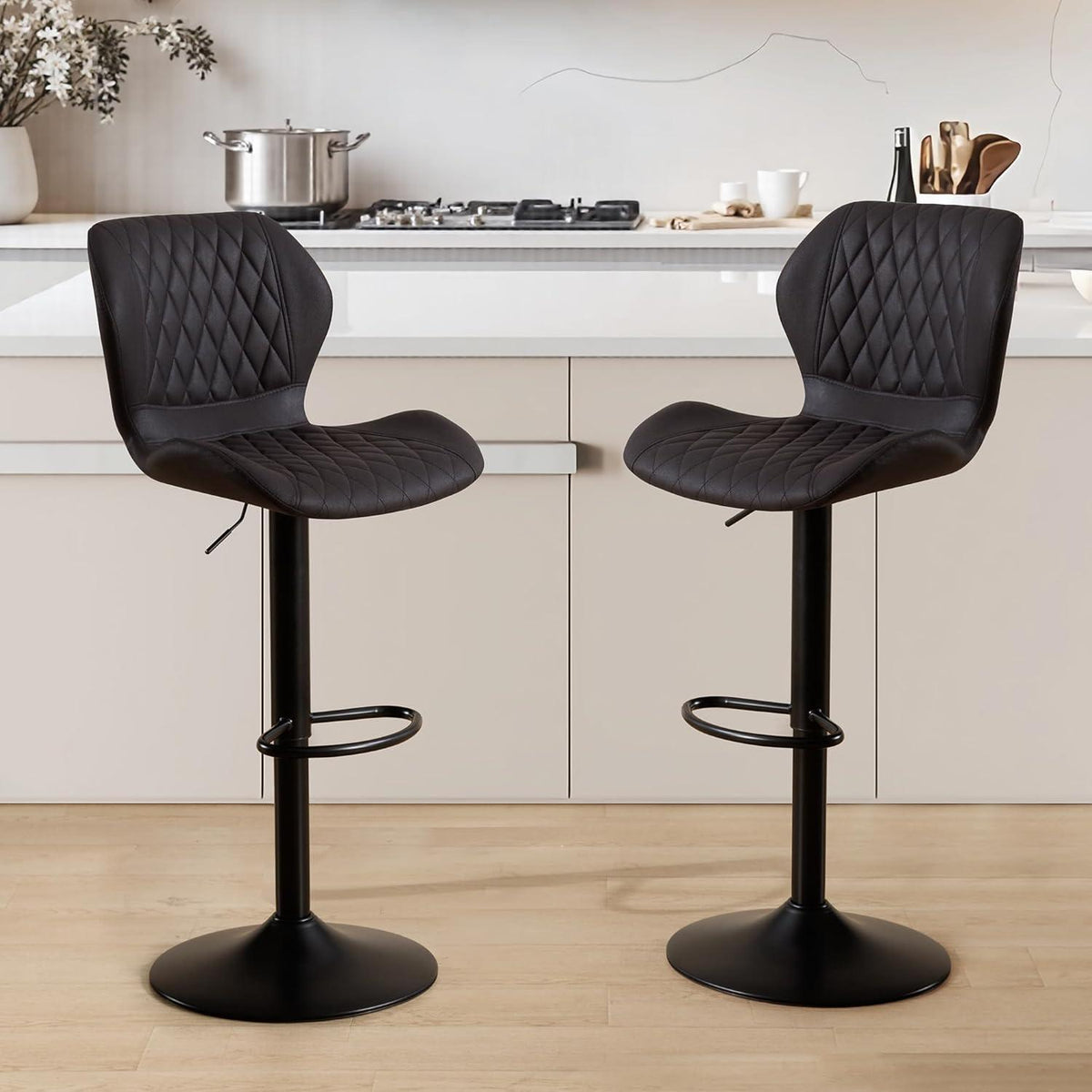 Barhocker mit Lehne, höhenverstellbar, 3er Set Schwarz