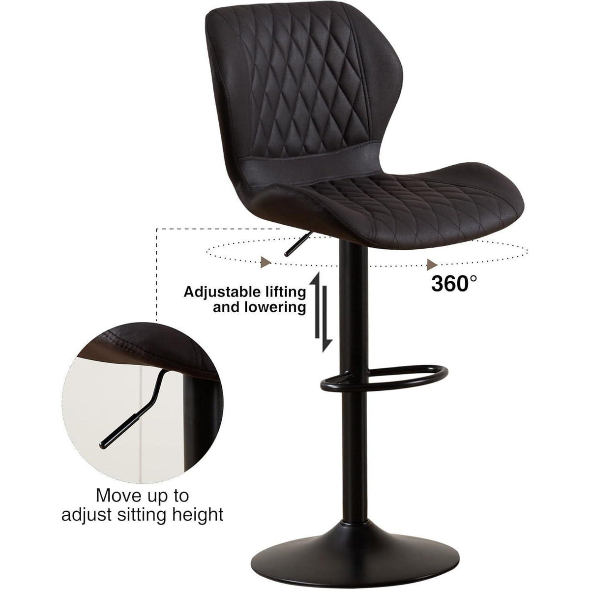 Barhocker mit Lehne, höhenverstellbar, 3er Set Schwarz