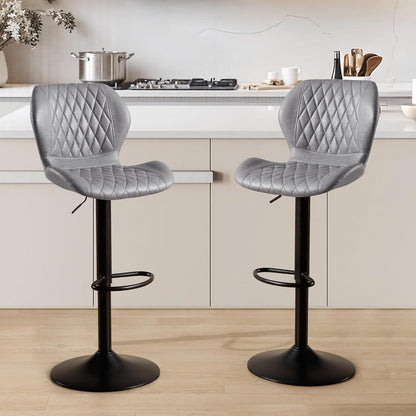 Barhocker mit Lehne, Höhenverstellbar, Grau, 4er Set