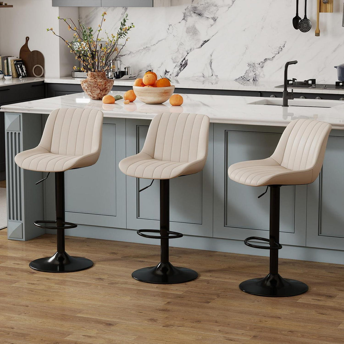 Drehbare Barhocker Set 3er – Höhenverstellbar, Beige
