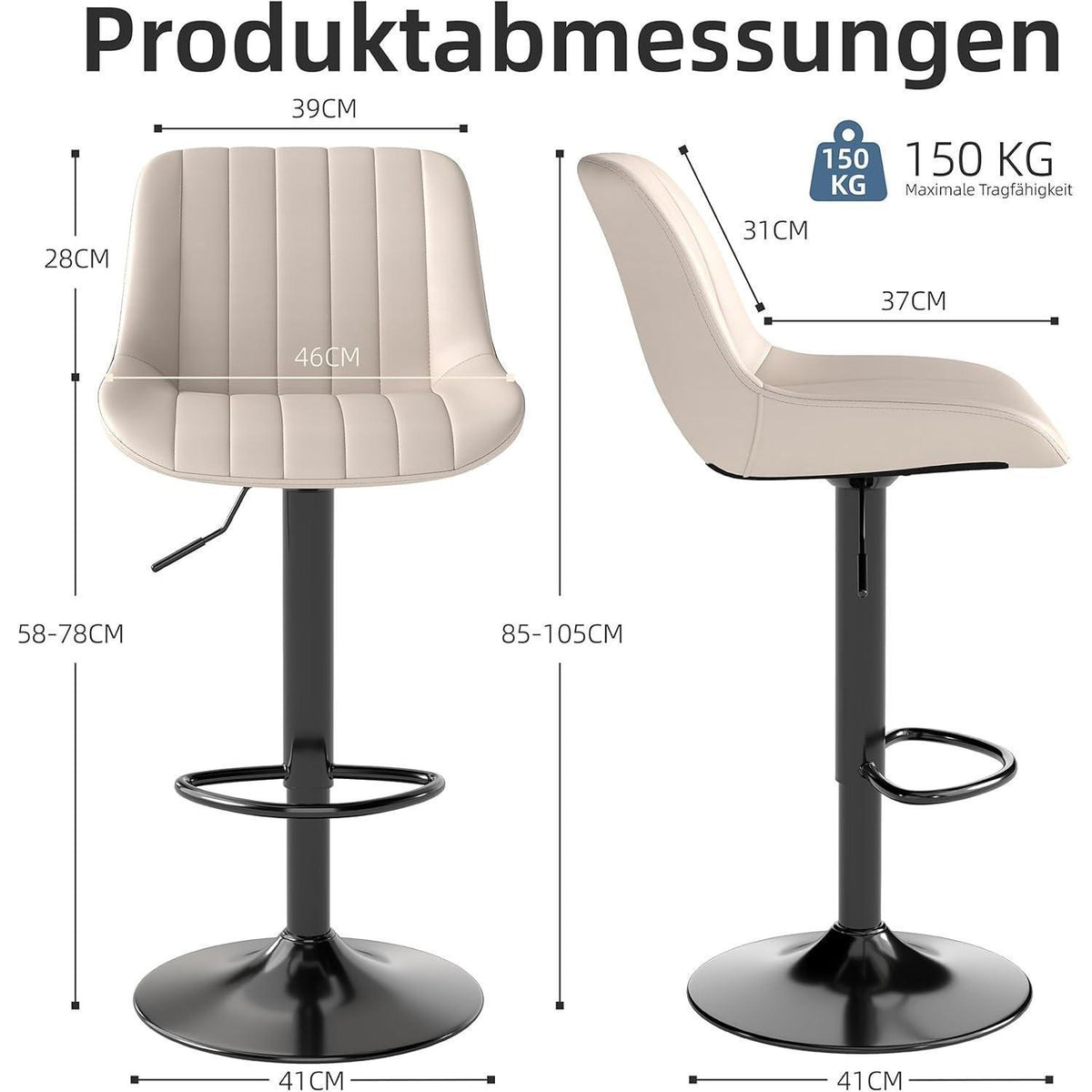 Drehbare Barhocker Set 3er – Höhenverstellbar, Beige