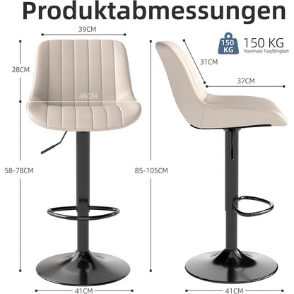 Drehbare Barhocker Set 3er – Höhenverstellbar, Beige