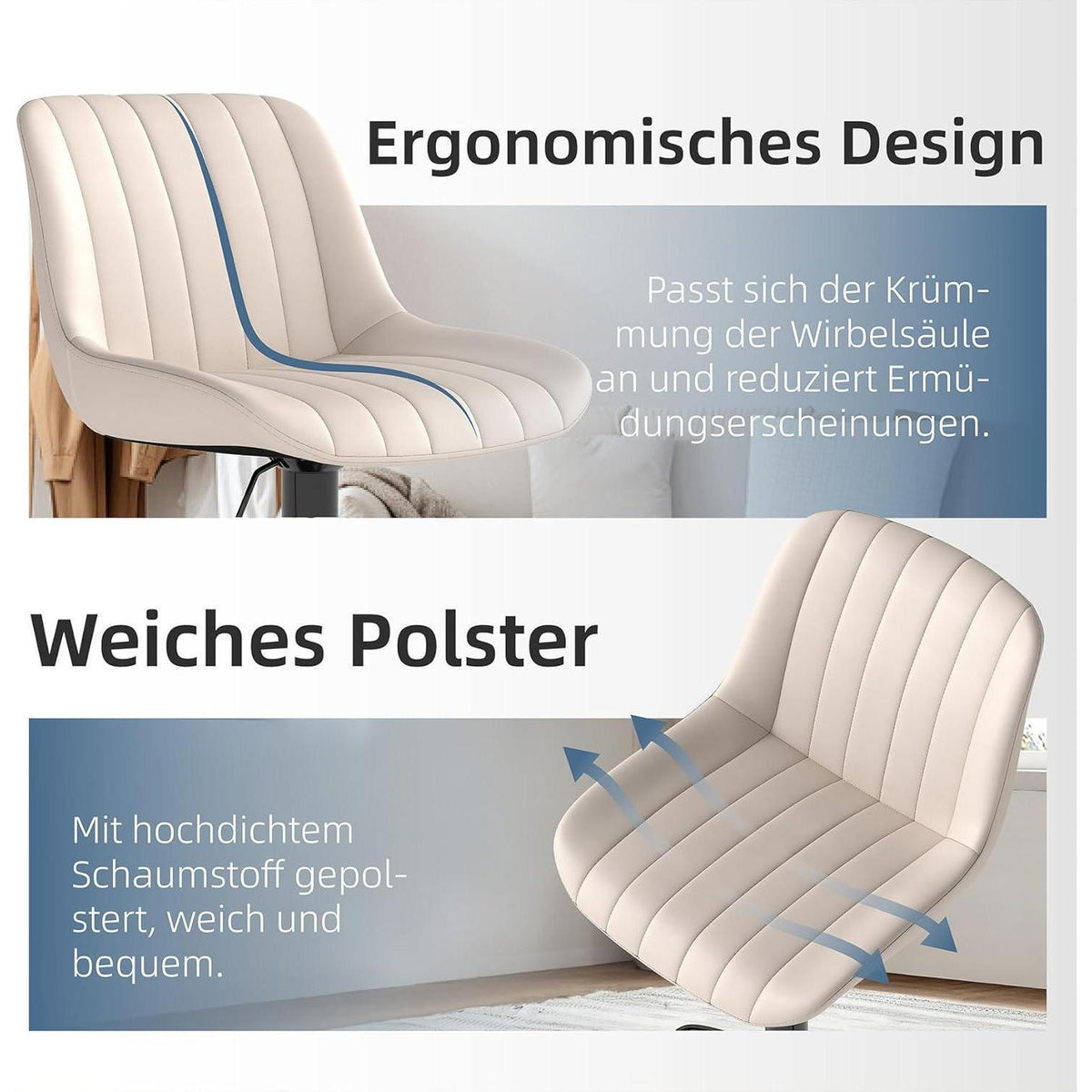 Drehbare Barhocker Set 3er – Höhenverstellbar, Beige