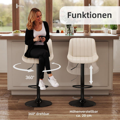 Drehbare Barhocker Set 3er – Höhenverstellbar, Beige