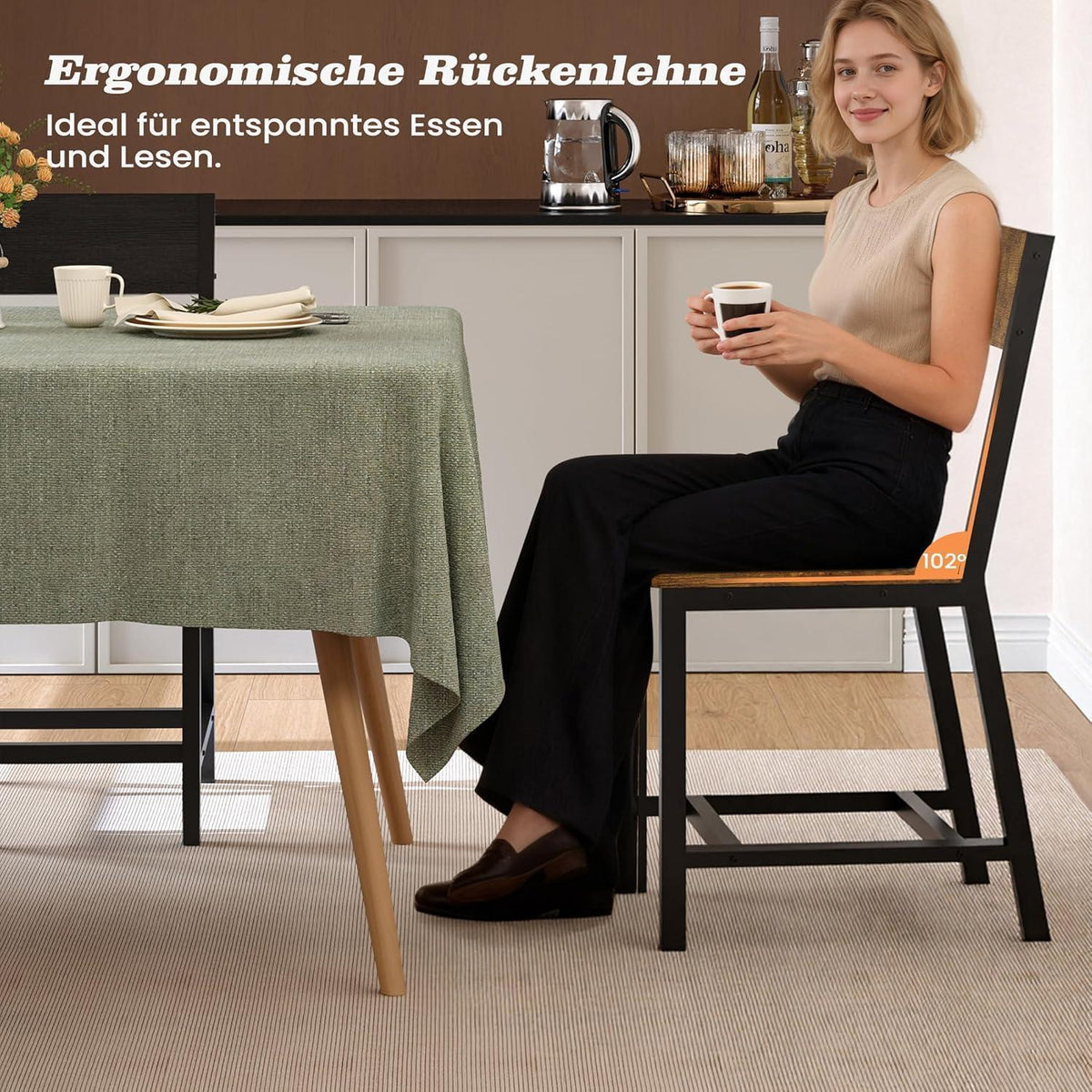 Esszimmerstühle 6er Set Vintage Braun – Metallgestell & Komfort